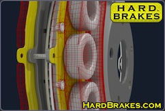 Hard Brakes titanium brake heat shields installed in brake caliper.